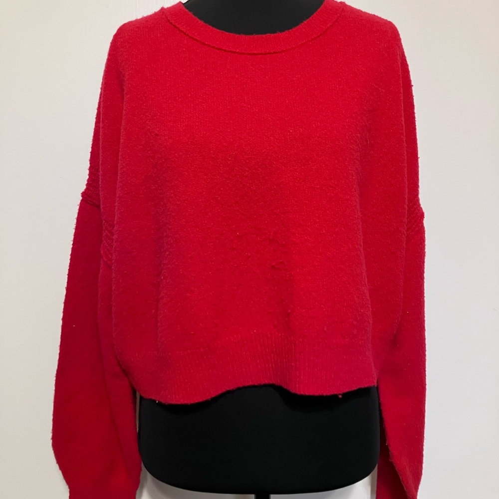 Wild Fable Vibrant Red Cropped Crew Neck Sweater
